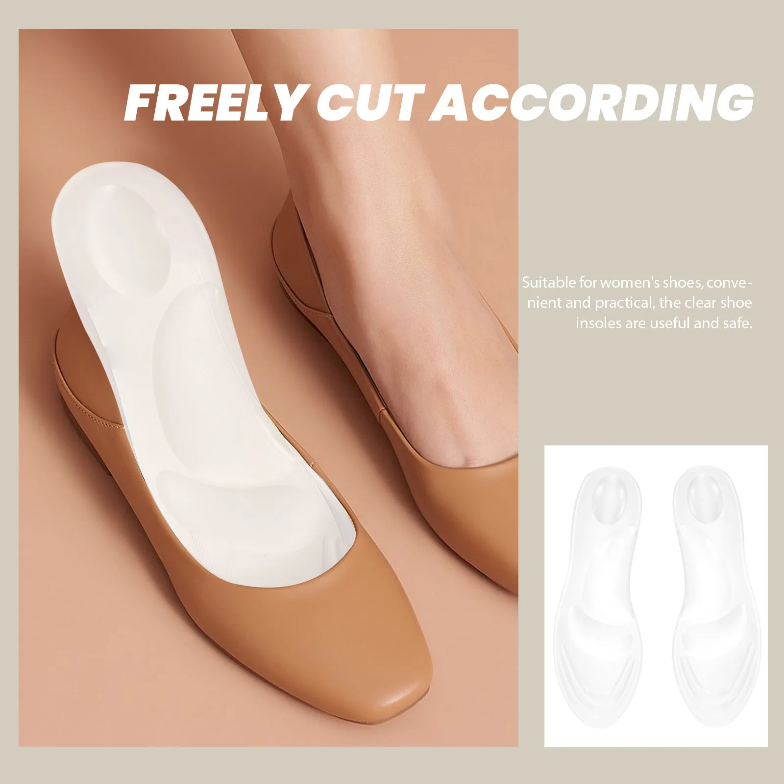 1 par de plantillas de gel de silicona transparente para zapatos de mujer, plantillas acolchadas antideslizantes para tacones altos, sandalias y zapatos planos, transpirables y flexibles.