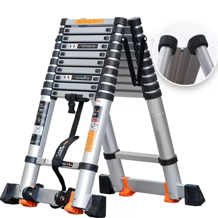 Telescopic Ladder a Frame Aluminum Extension Foldable Ladder with Stabilizer Bar Wheelsladder Rack