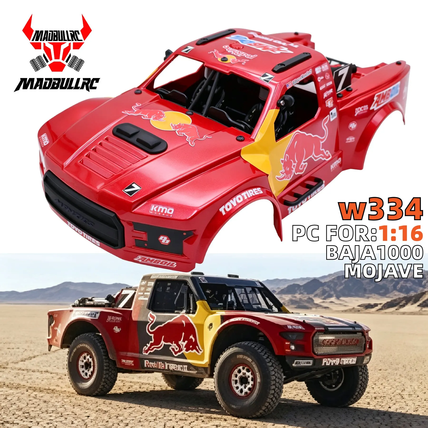 RC ARRMA 1/16 short Kabah MOJAVE GROM series PC car body with quick-release shell accessory W334