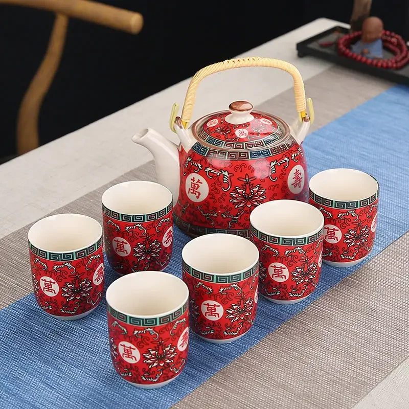 1 Pot 6 Cups Creative CeramicTea Set Handmade TeaPot Cup Chinese Porcelain Gift GungFu Floral Tea Teaware Office Travel Teaware