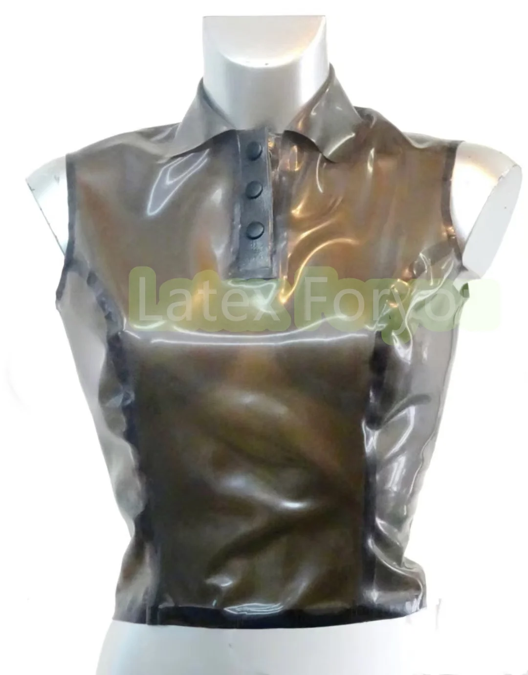 Handmade Natural Latex Woman Bodysuit Sleeveless Polo Top Folded Collar Gummi Female Slim Fitted Latex Sexy Vest Daily Wear