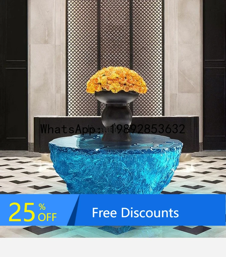 

Epoxy blue living room art high-end transparent round table