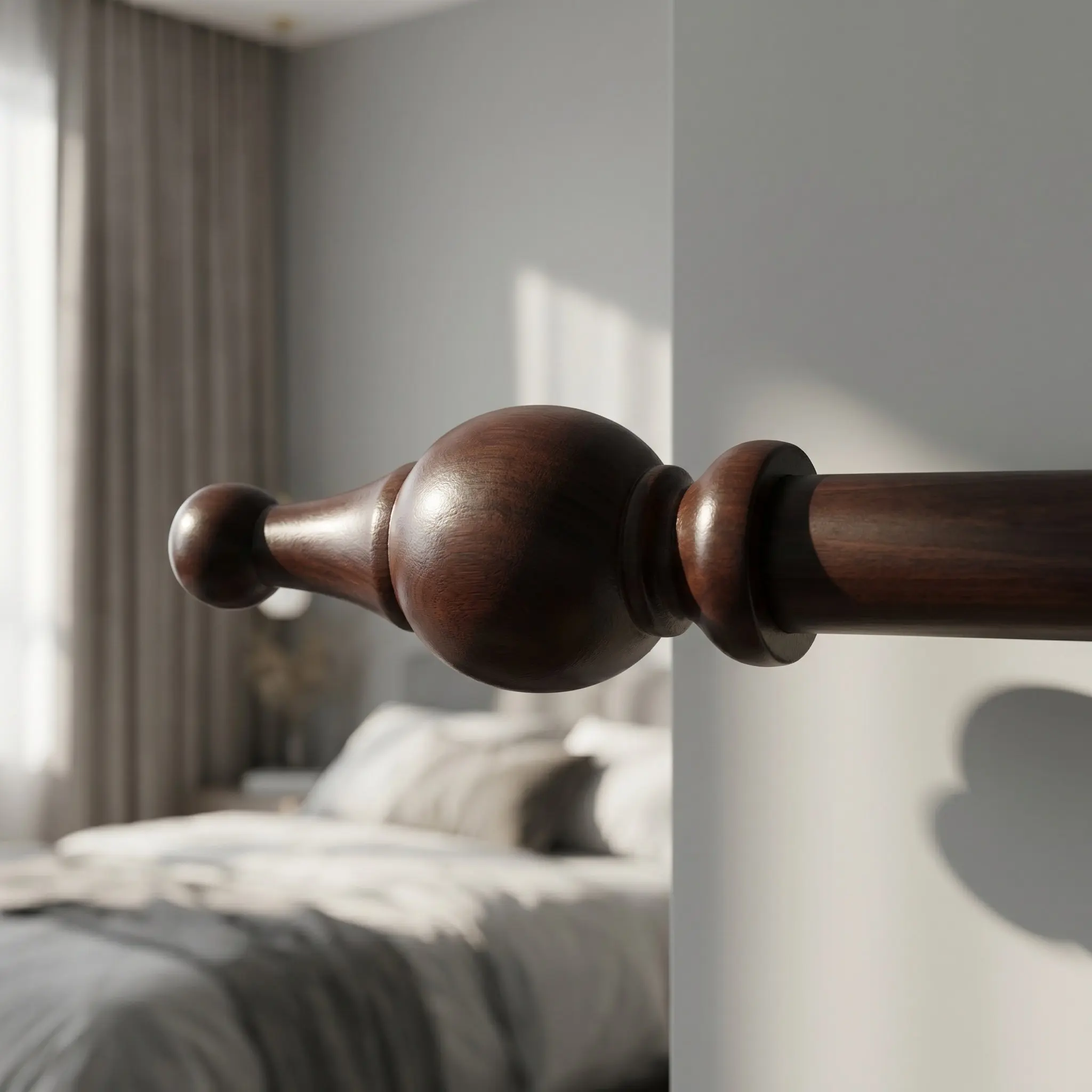 2Pcs Window Drapery Rod Finials Wooden Ball Decorative Screw on Replacement Curtain Rod End Caps 28Mm Wood Finial Dowel Cap End