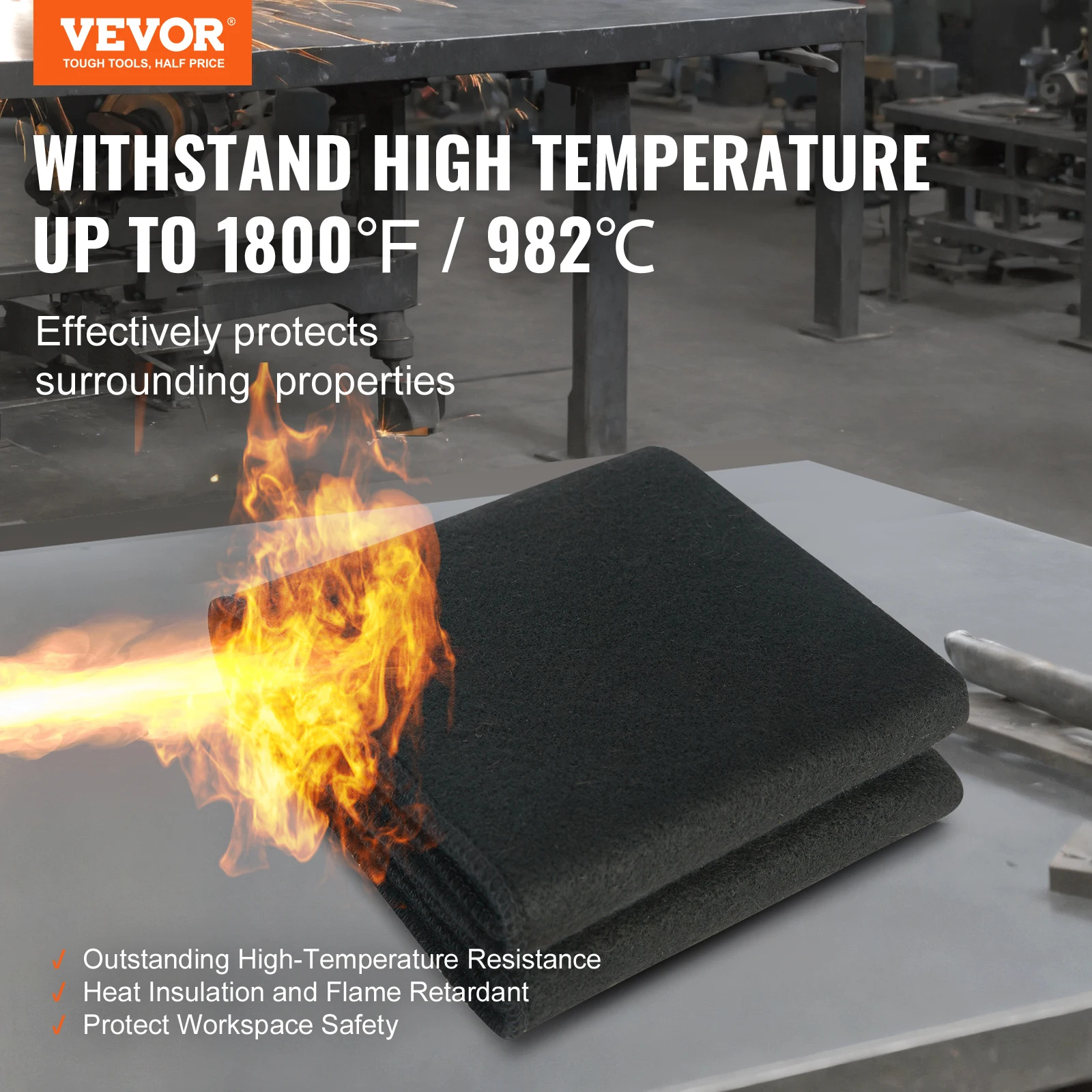 VEVOR Carbon Felt Welding Blanket 27" x 12" Flame Retardant Welding Blankets Up To 1800 °F Heat Resistant Blanket Set 1 Pack