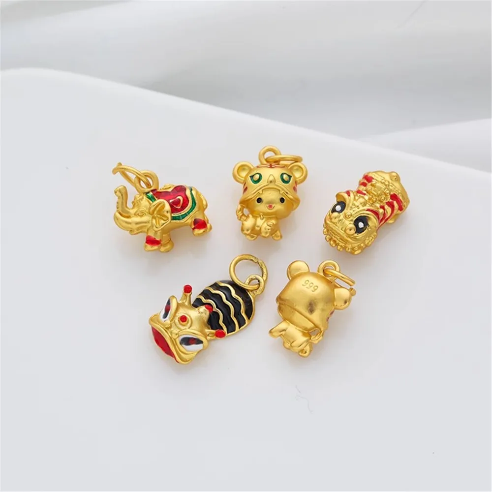 Four Little Tiger Pendants, 18K Gold, Dripping Oil, DIY Handmade Bracelets, Necklaces, Earrings, Tag Accessories