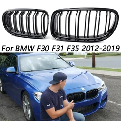 Podwójna listwa samochodowe czarny błyszczący kratki Grill nerkowy przednia maskownica do BMW 3 Series F30 F31 F35 2012 2013 2014 2015 2016 2017 2018