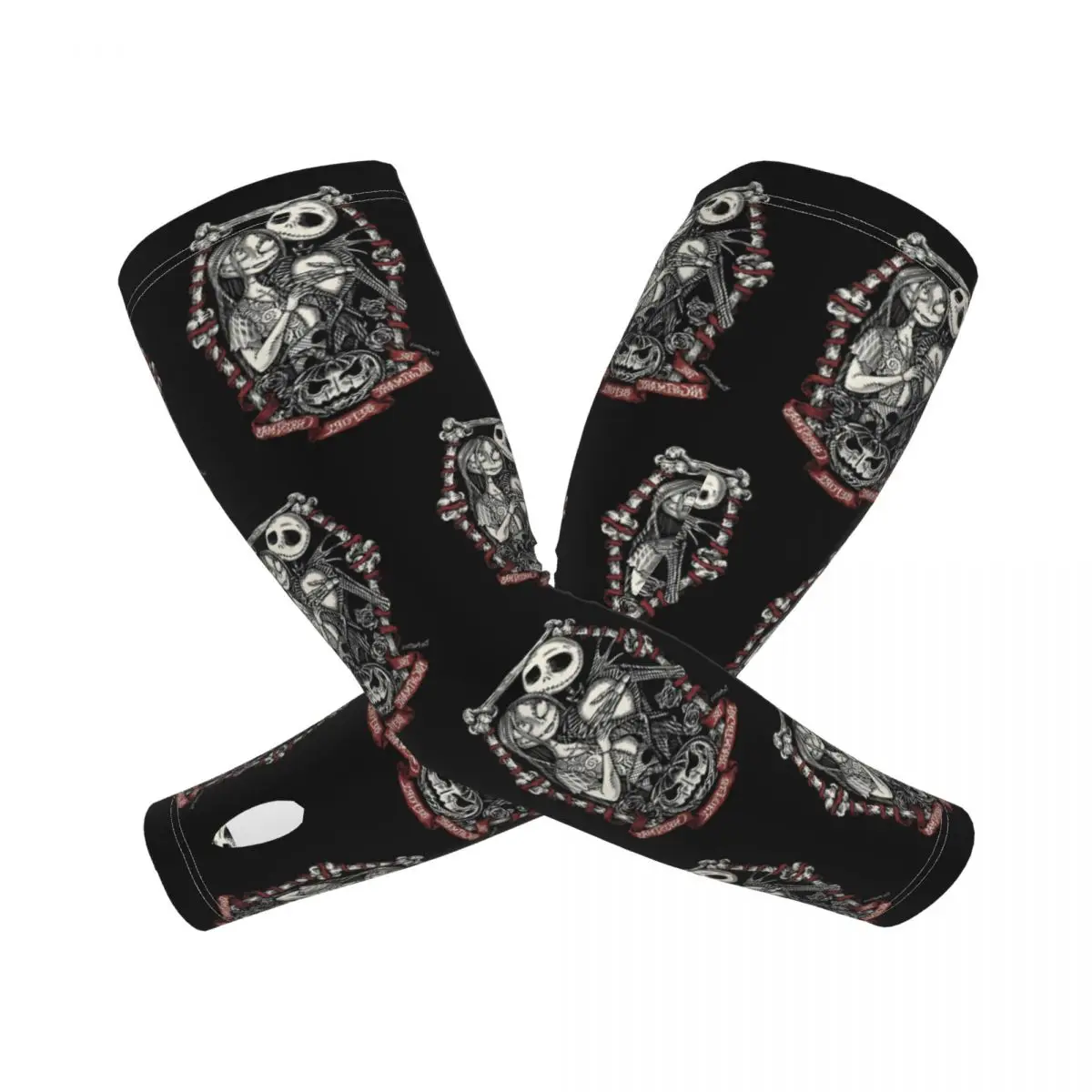 مخصص جاك Skellington الأشعة فوق البنفسجية حماية أكمام أذرع تبريد الرجال النساء اليقطين ملك هالوين تاون الرياضة الصيد الوشم التستر