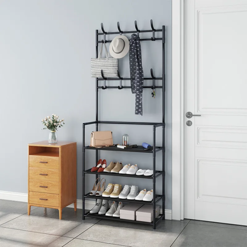 New Floor Standing Shoe and Hat Rack Clothes Hanger Combo for Entryway Shoe Organizer with Coat Hook for Home Use
