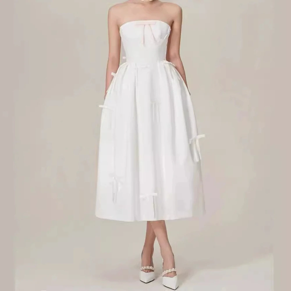 

Vietnamese niche light luxury 2025 tube top bow waist slimming big swing skirt dress dress-GZXX693