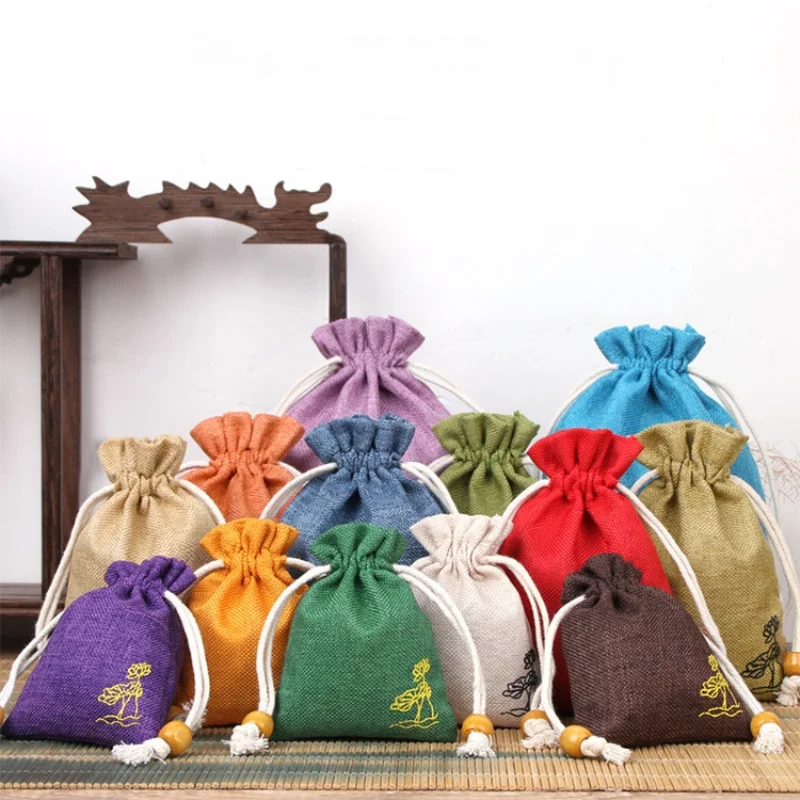 StoBag 50pcs Wholesale Small Linen Cotton Drawstring Bag Sachet Gift Jewelry Package Storage Bundle Pocket Reusable Pouches