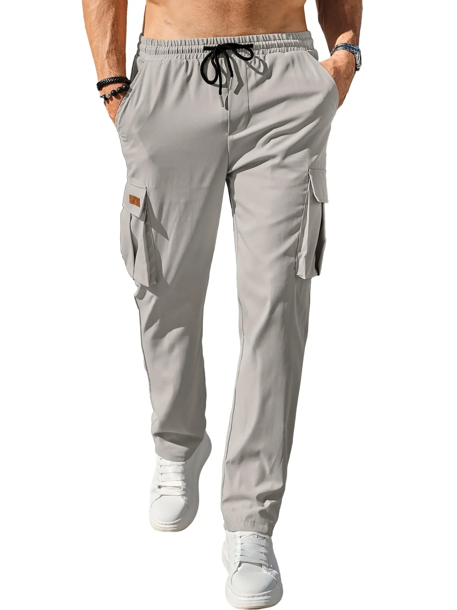 Men's Spring and Autumn New Comfortable Loose Overalls Straight Drawstring Multi-functional Pocket Daily Trousers