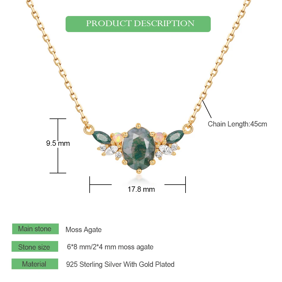 قلادة عقيق طحلب طبيعي من الفضة الإسترليني للنساء ، جناح ملاك ، مجوهرات فاخرة ، زيكرون كريستال ، مطلي بالذهب ، هدايا زفاف #2