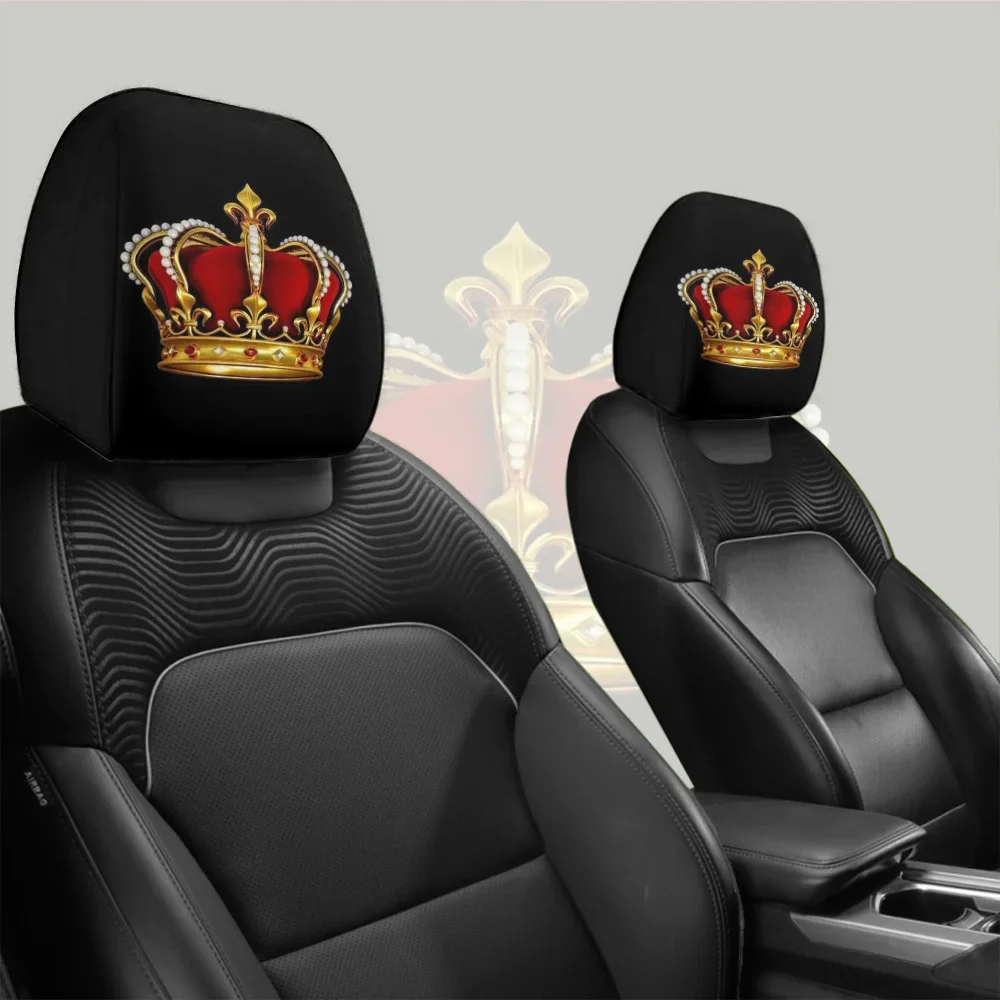 2Pcs Missing French Luxury Crown Breathable Skin Friendly Car Headrest Covers Stain Resistant Washable Stretchable