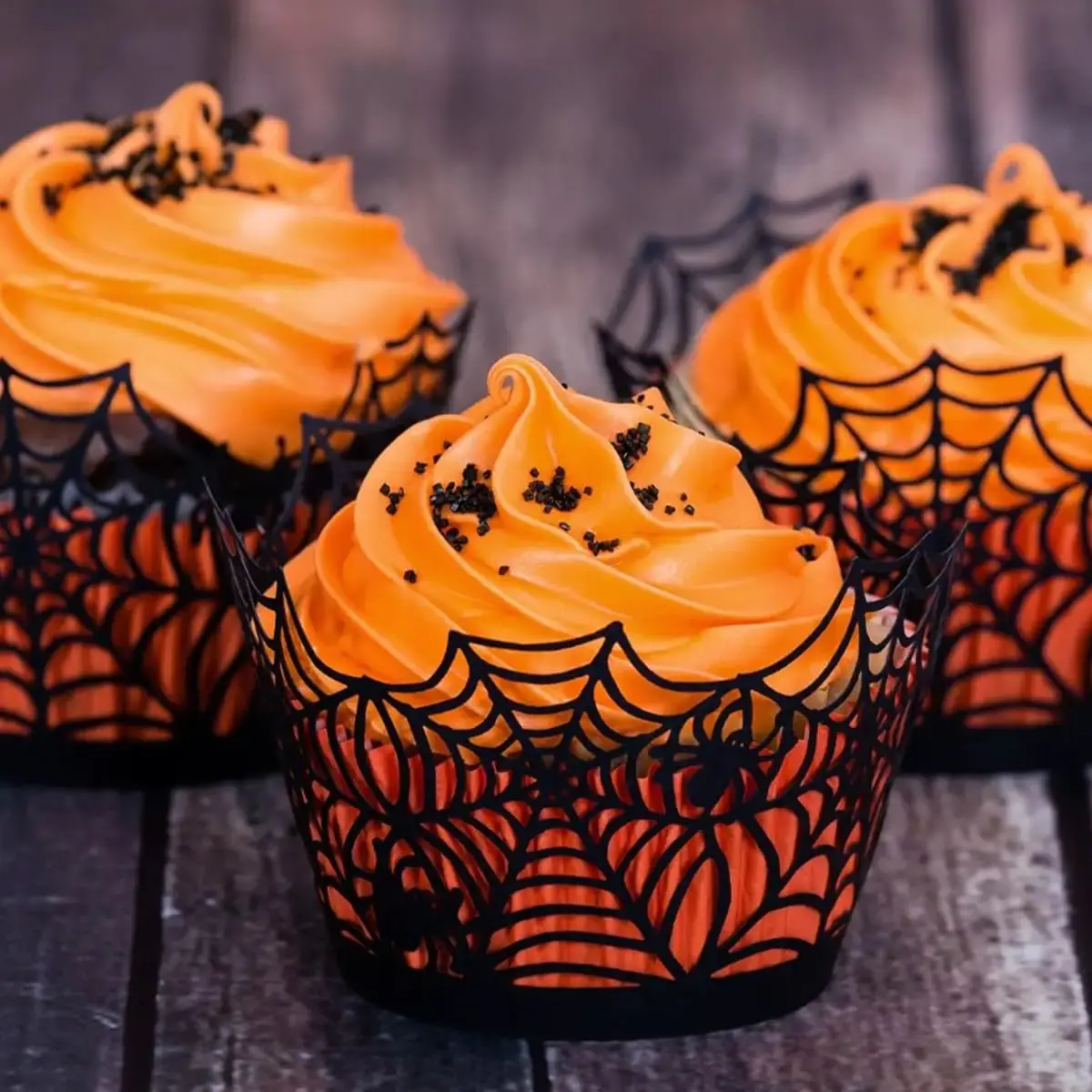 Black Cupcake Liners Spider Web Cupcake Wrapper for Halloween Carnival Dark Themed Birthday Party view 3