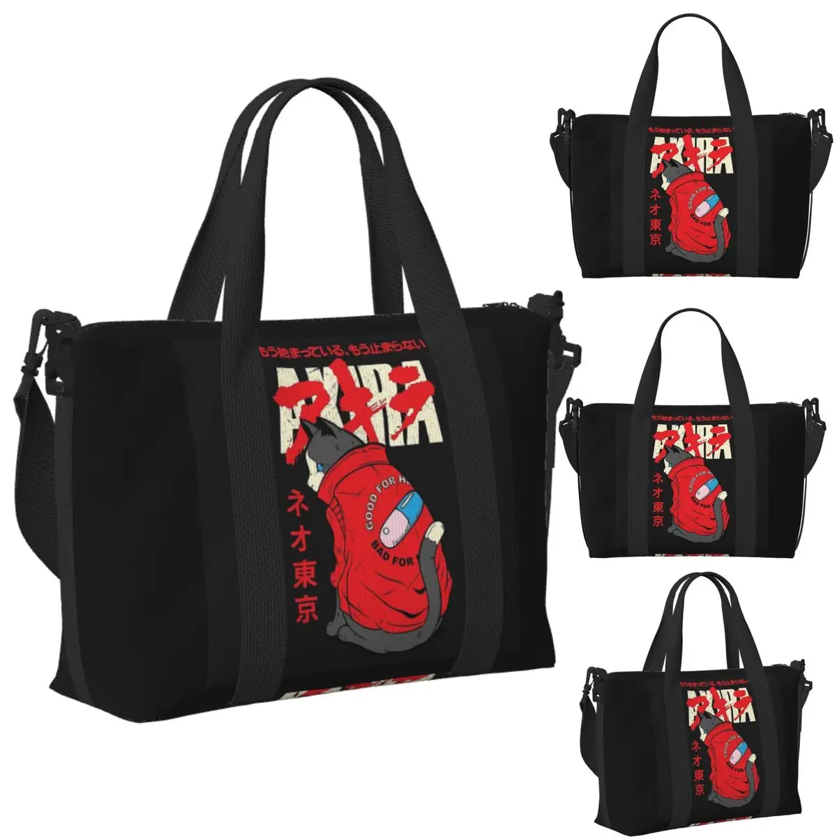 Custom Tokyo Anime Akira Cat Beach Travel Bag Large Capacity Tote Bags for Gym Sport Women Shopping Duffle Shoulder Bag