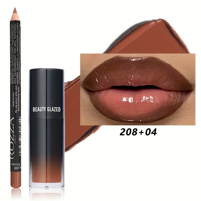2pcs/Set Smooth Lip Liner + Lip Oil Lip Combo, Waterproof Lip Liner Makeup, Long-Lasting Moisturizing Lip Plump