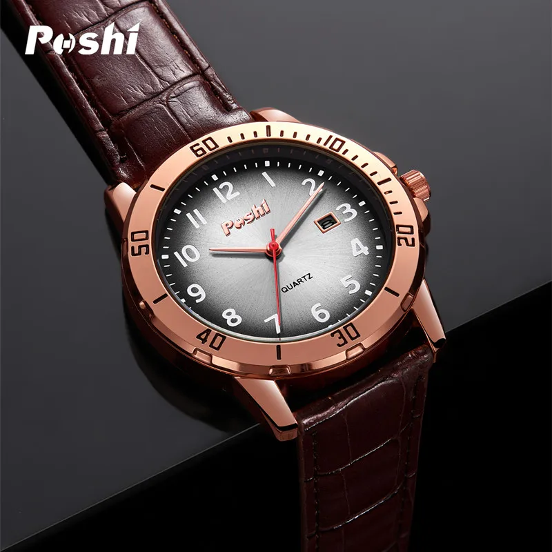 POSHI Simple Man Quartz Watch Luxury Leather Strap with Date Men\'s Watches Waterproof Original Clock Sport relogios masculino