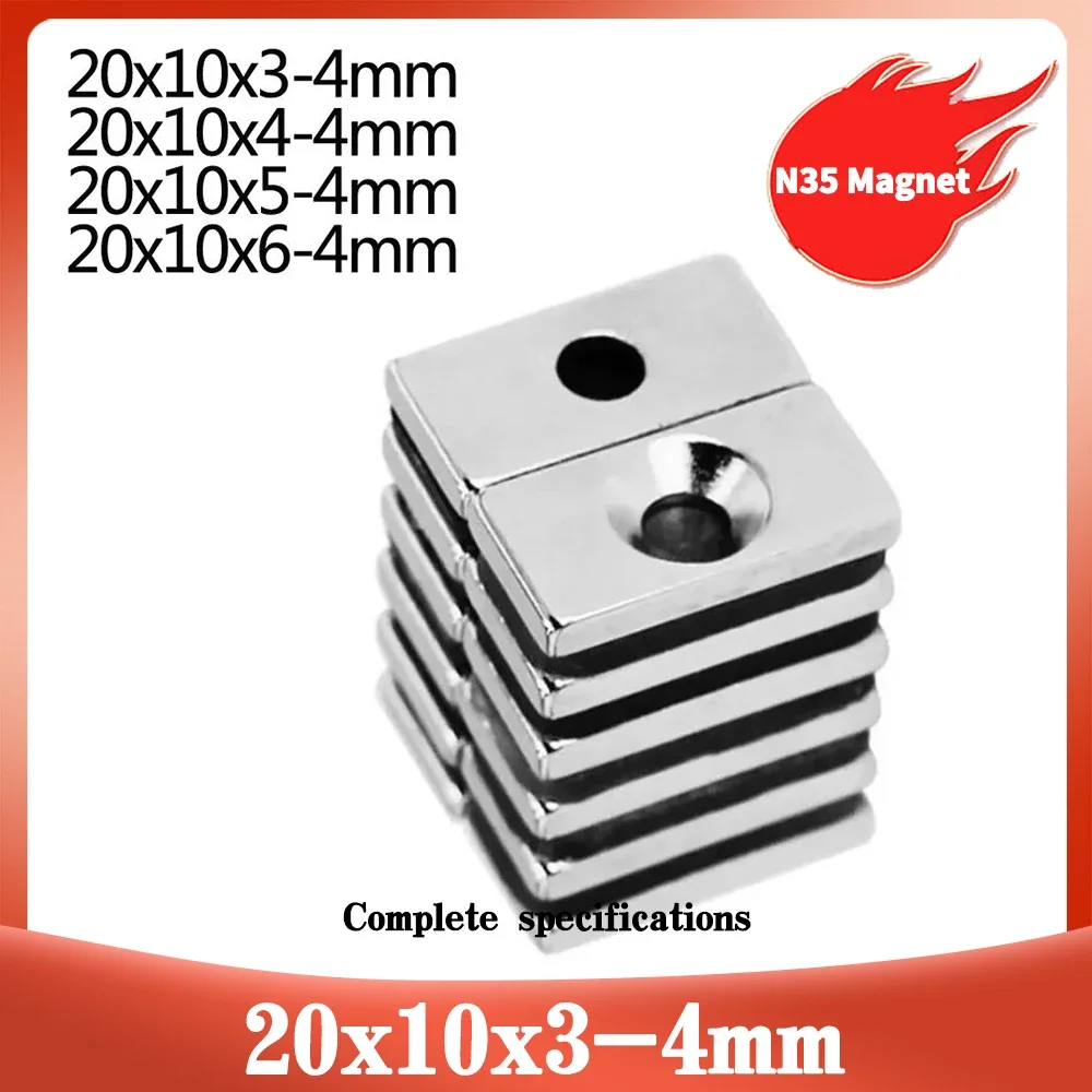 20x10x3-4 Block Powerful Magnet 4mm Hole Bulk Sheet Magnet 20x10x4-4mm Strong Permanent NdFeB Magnets 20*10*5-4 30x10x3-4