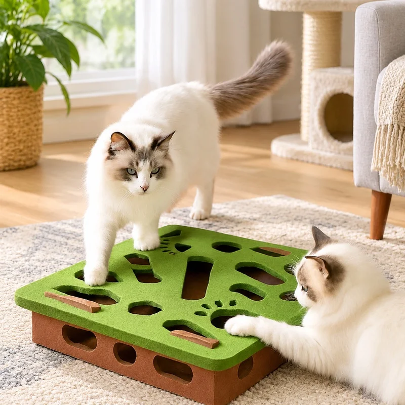 Cat Puzzle Toy with Bell Ball - Interactive Felt Maze for Kitten Activity and Stimulation