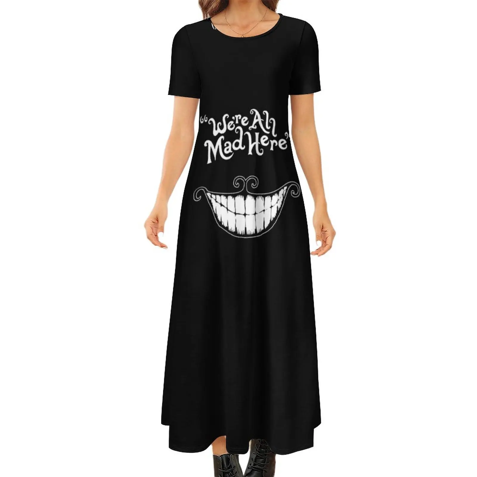 

We are all mad Here Round Neck Short Sleeve Dress Long veiled dresses evening dress woman Evening gown