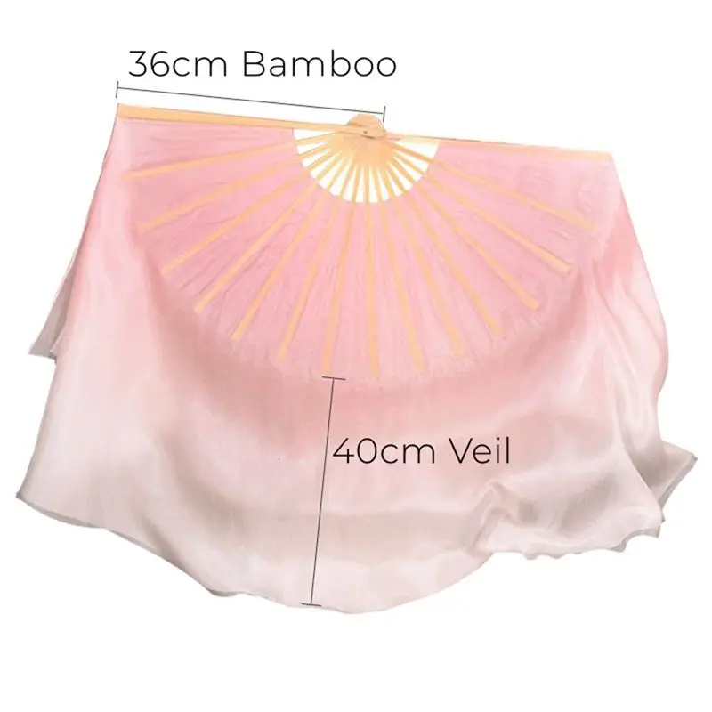 ABYB الوردي نصف دائرة مزدوجة مروحة الحجاب الحرير النساء الرقص الشعبي الحجاب 1 زوج 2 طبقات ضوء الحرير الرقص الحجاب صبغ اليد (1L + 1R) #6