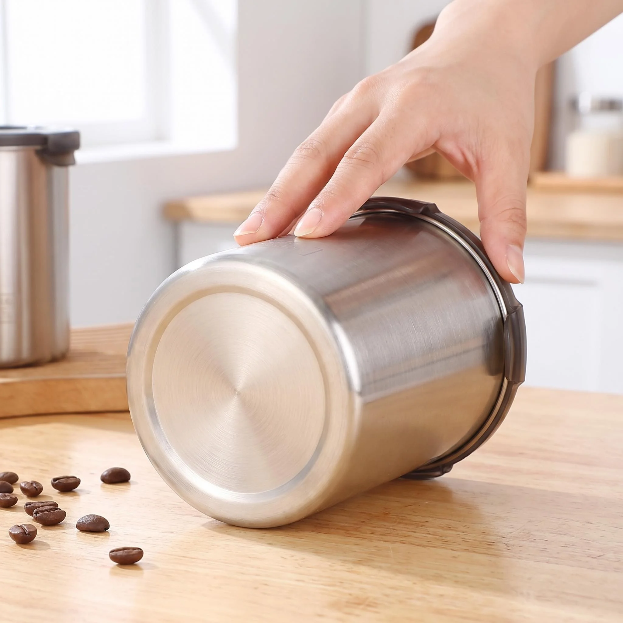 Coffee Storage Box Portable Stainless Canister Hermetic Pot Container Coffee Beans Vacuum Airtight Travel Camping Large Jar Set view 5