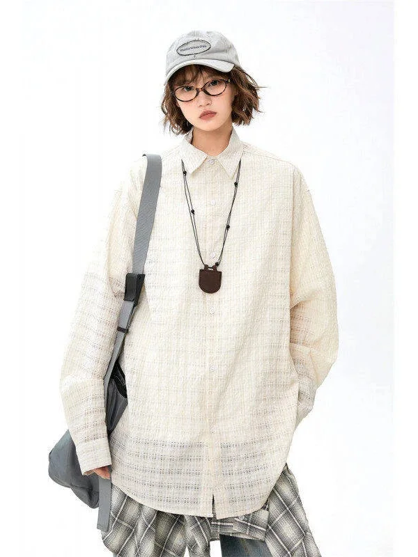 

Мужская летняя легкая рубашка с длинным рукавом, с рельефной текстурой, дышащая, с защитой от солнца, свободного кроя, модная верхняя одежда