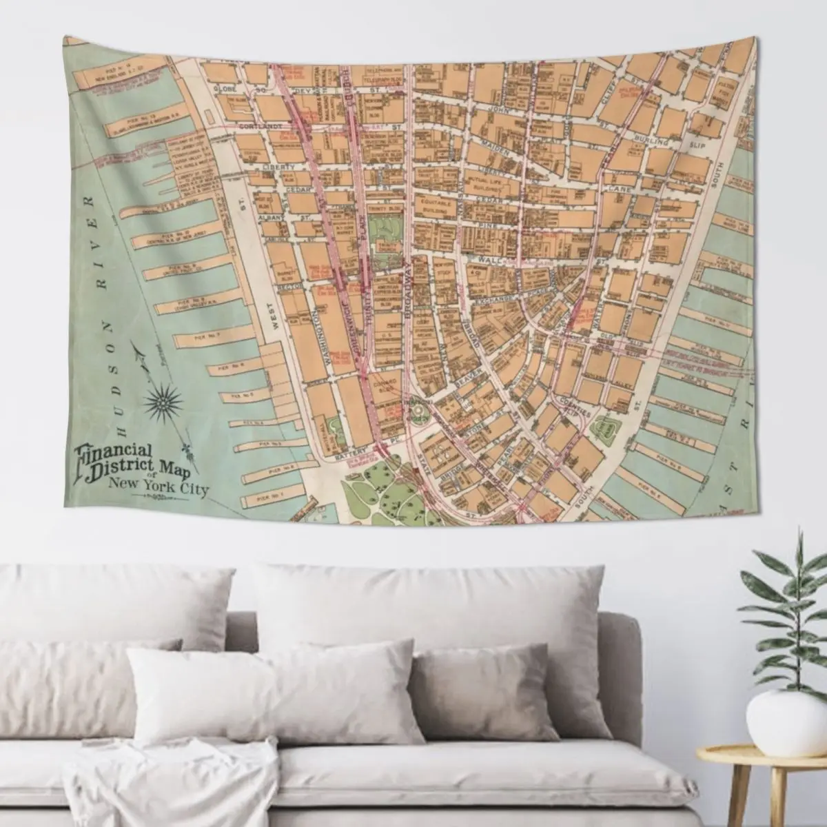 

Vintage Map of Lower Manhattan (1921) Tapestry Aesthetic Room Decorations Japanese Room Decor Tapestry