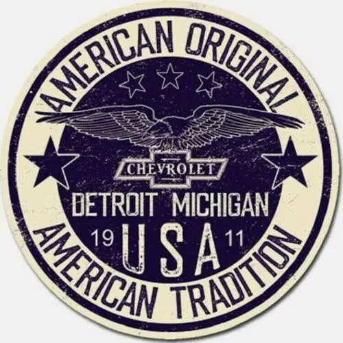 AMERICAN ORIGINAL AMERICAN TRADITION DETROIT ROUND TIN SIGN