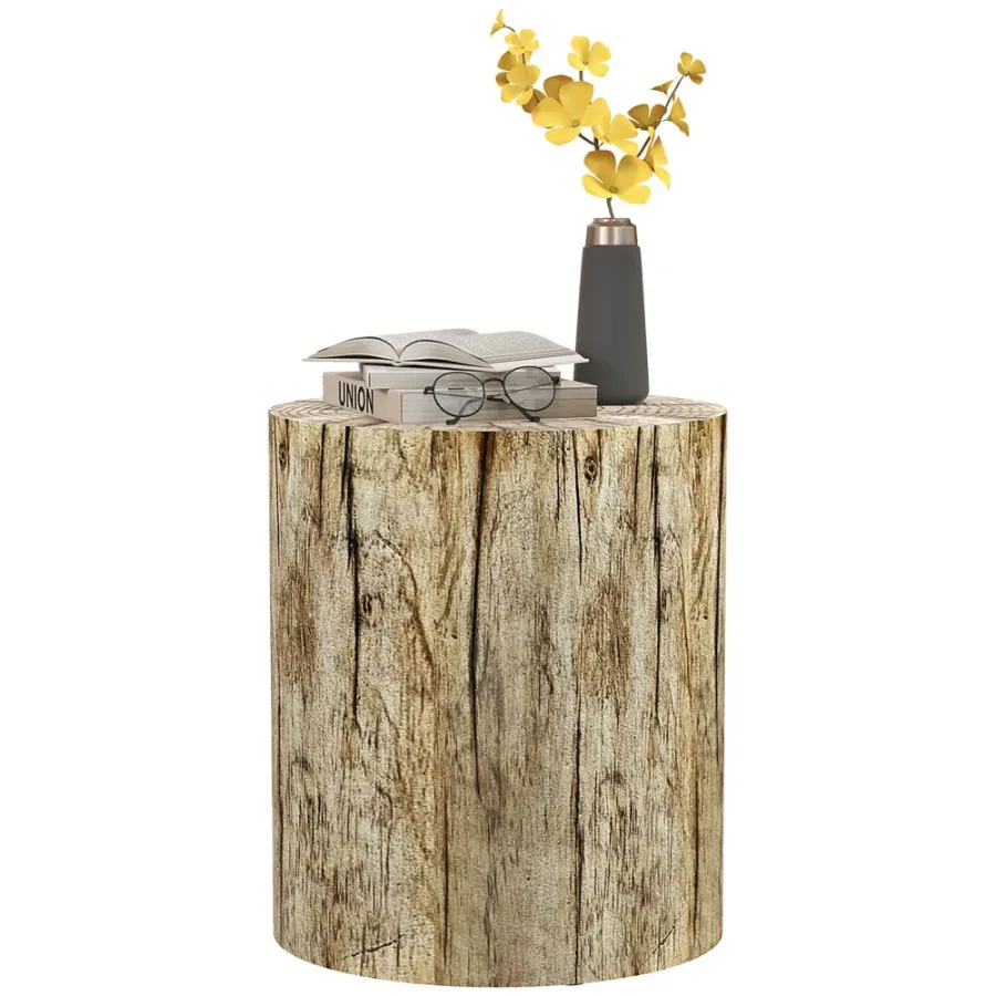 HOMCOM Tree Stump Stool Drative Side Table with Round Tabletop Concrete End Table with Wood Grain Finish for Indoors and Outdoo
