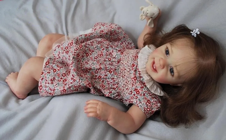 NPK 60CM Reborn bambola per bambini Yannik realistica morbida al tatto capelli lunghi ricci pelle 3D bambola finita già dipinta come immagine