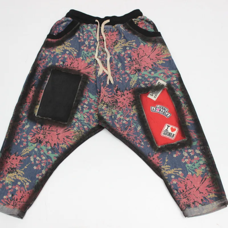 TIYIHAILEY Ankle Length Pants for Women Denim Trousers, Elastic Waist, Casual Printed 3/4 Pants with Holes New Fashion 2025