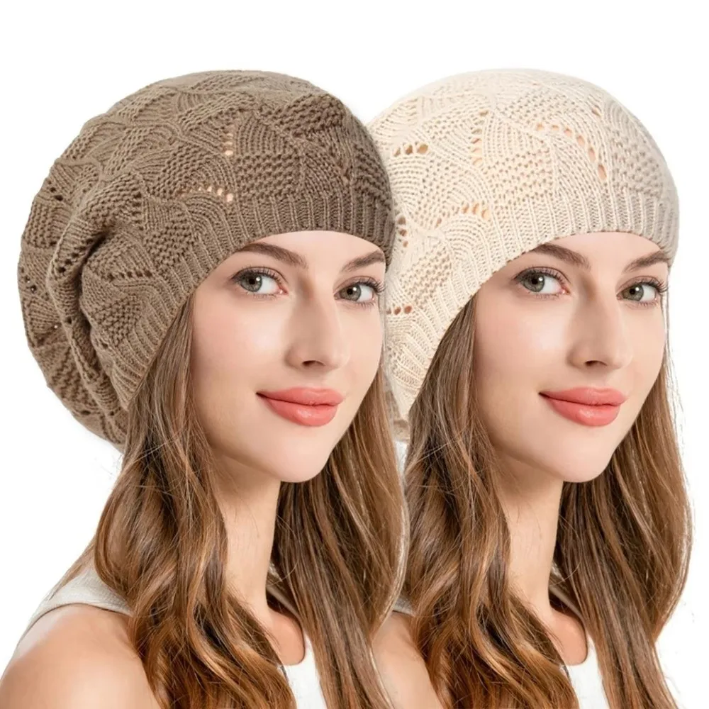 Fashion Solid Color Winter Knitted Hat Twist Crochet Hollow Out Beanies Cap Female Berets Autumn