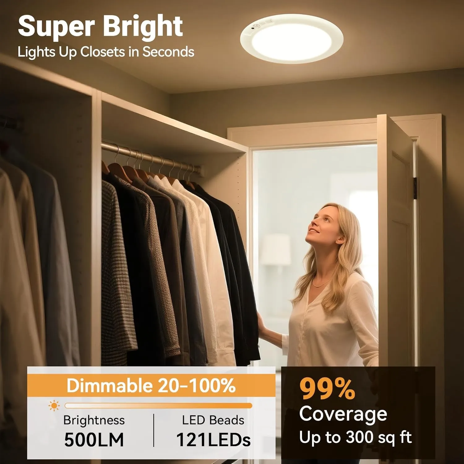 GMOX 4-Pack Rechargeable Motion Sensor Ceiling Light Wireless LED Indoor Closet Light with Remote Control 3 Color Temperature Dimmable view 3