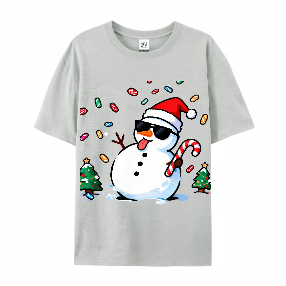 

Очаровательная футболка с Рождеством на тему снеговика, стильный топ унисекс с короткими рукавами для праздничного сезона, повседневный вид, модный предмет