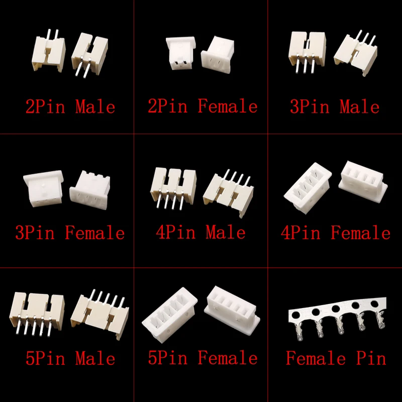 60Sets JST 1.25 2p 3p 4p 5 pin 1.25mm Pitch Male And Female Shell Housing Kit Pin Header Connector Crimping Wire Connectors