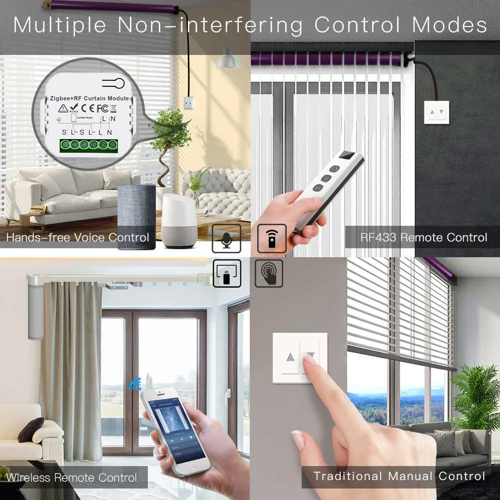 Tuya ZigBee Curtain Switch Module Blind Roller Shutter Motor RF433 Remote Control Smart Life APP Support 2MQTT Google Home Alexa