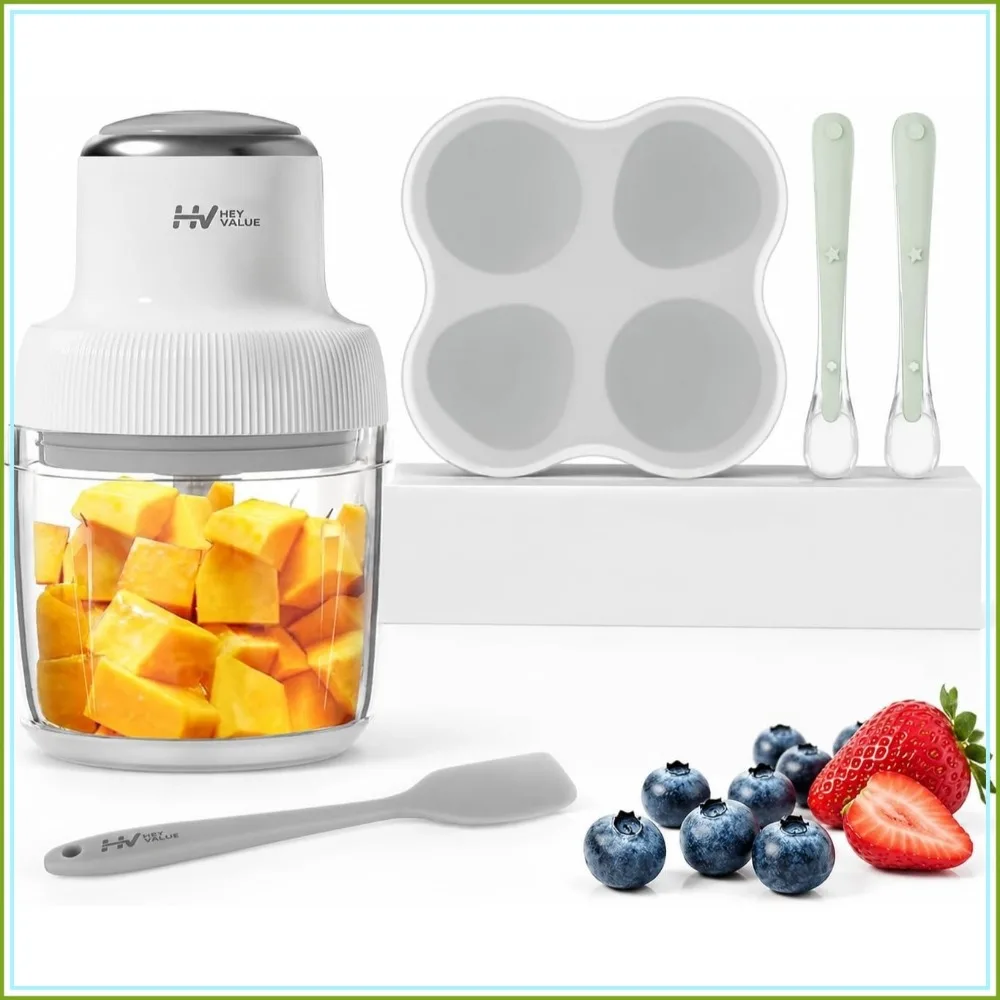 Set para Preparar Comida para Bebés con Licuadora de Vidrio, Bandeja para Congelar, Cucharas y Espátula de Silicona, 20 OZ, Gris