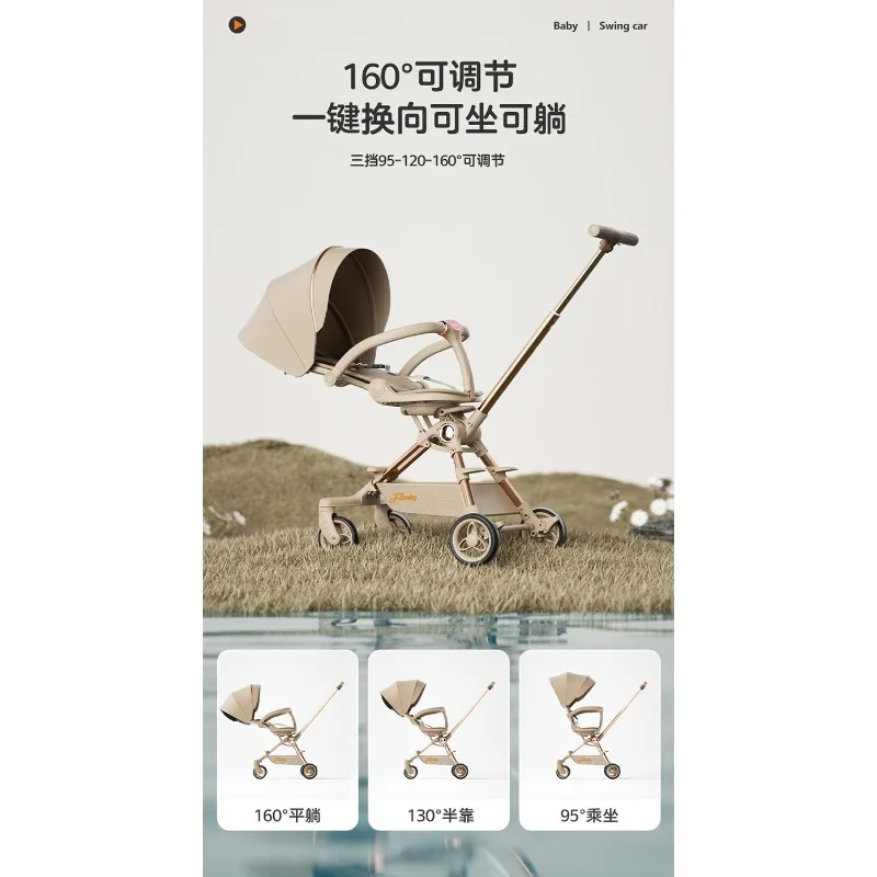 Poussette enfant légère et pliable, poussette bébé bidirectionnelle, poussette extérieure