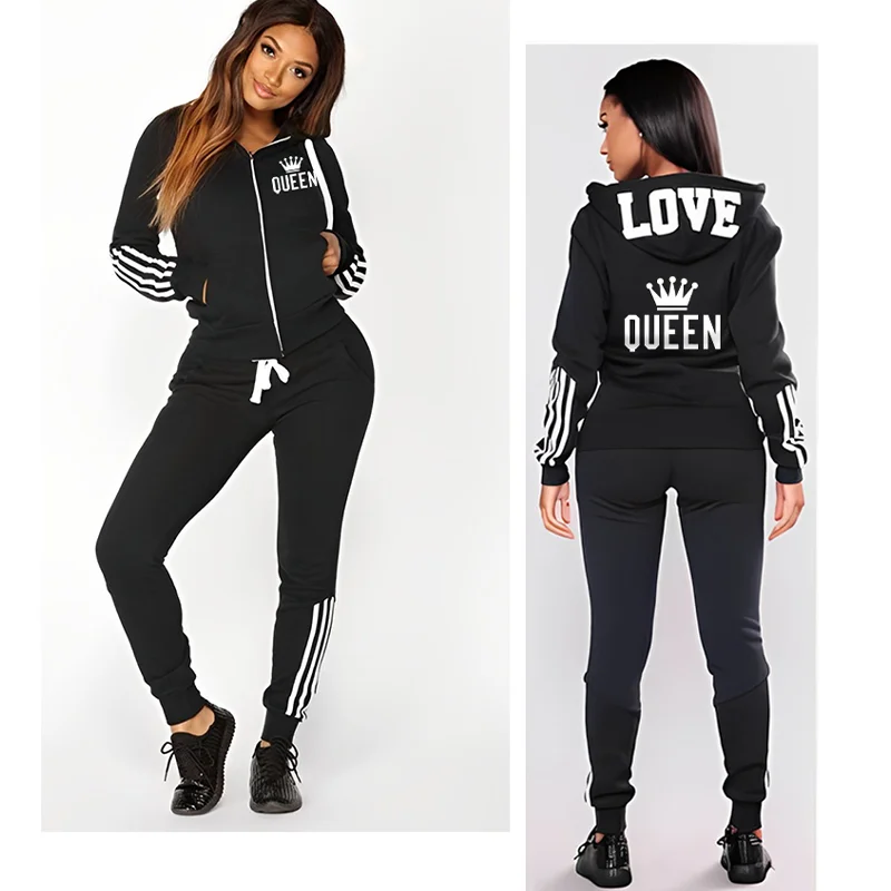 Nuova lettera da donna stampata abbigliamento sportivo Casual Set felpa con cappuccio e pantaloni con Zip intera Streetwears primavera autunno 2 pezzi tuta da Jogging