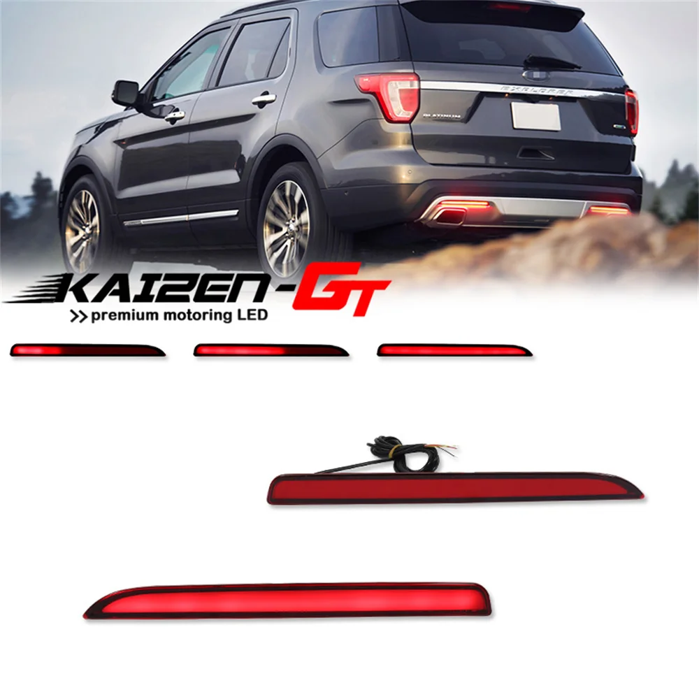 

Red LED Rear Bumper Reflector Tail/Brake Lights Rear Fog Lights w/ Sequential Turn Signal For Ford Explorer 2016 2017 2018 2019