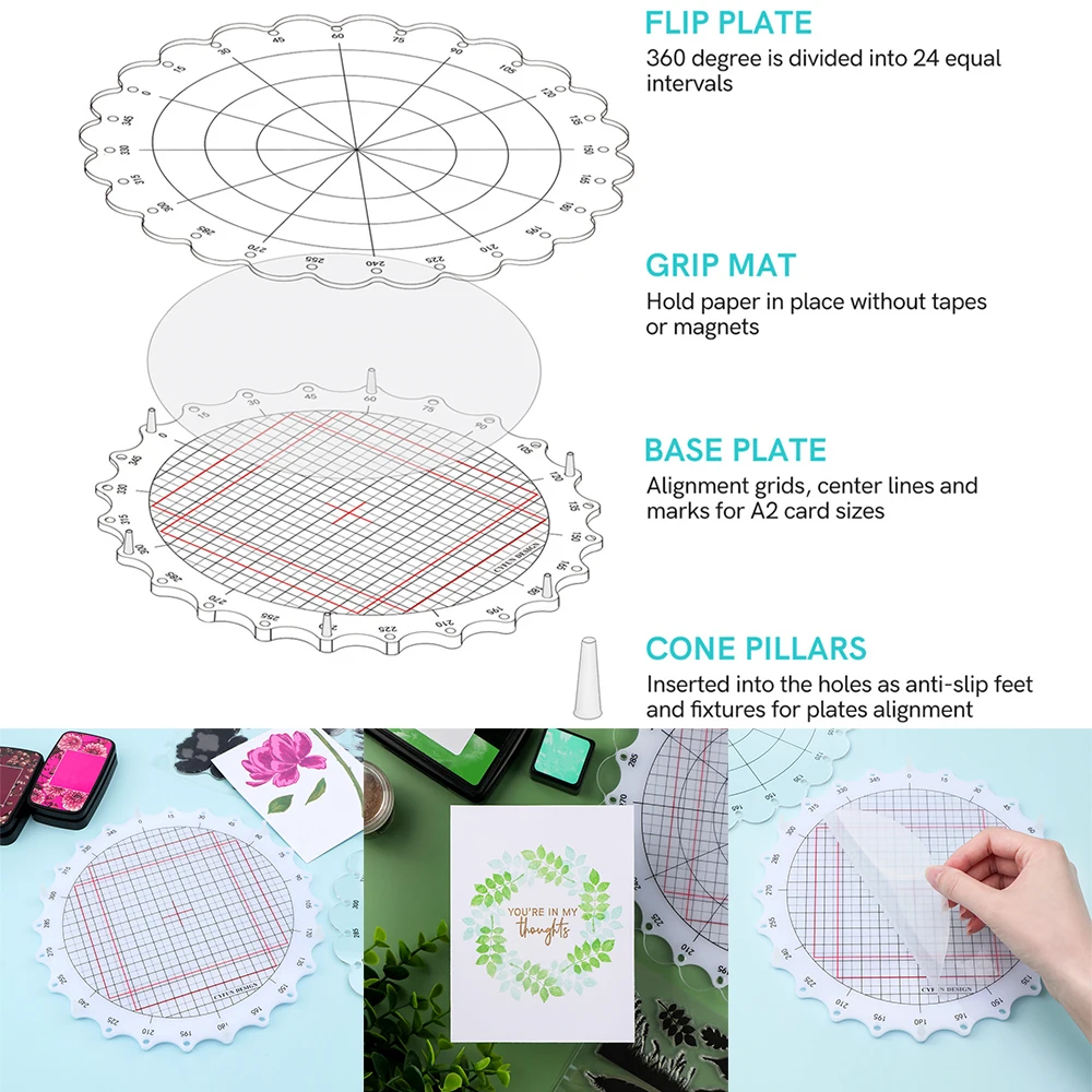 

Useful Rotating Stamping Platform Flip Base Flate Grip Mat Anti-Slip Cone Pillars for Diy Scrapbooking Wreath Layered Paper Card