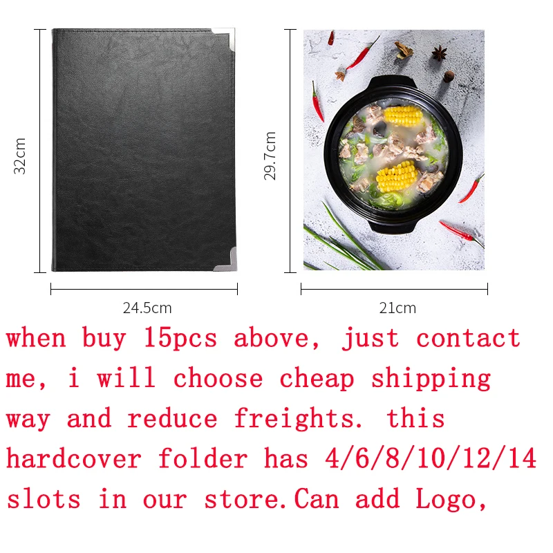 Good Quality 4 Slots Hardcover（859Grams） Heavy Durable A4 6/8 Sheets PU Leather Cover Menu Holder