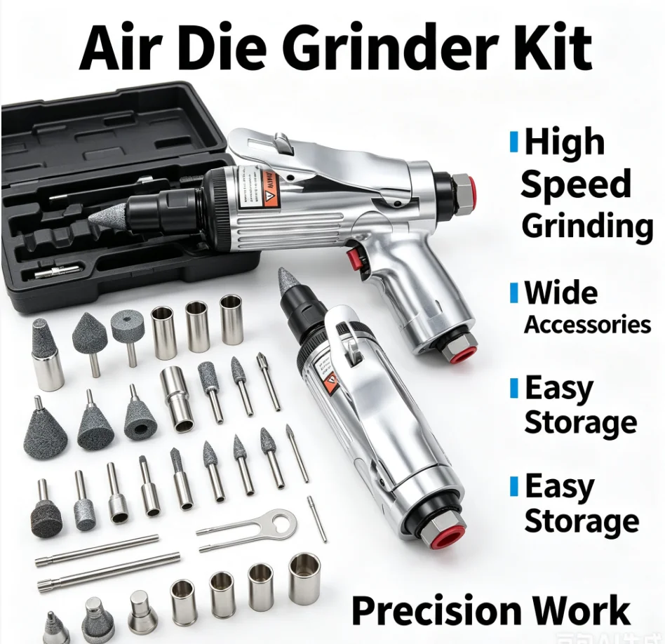 16Pcs/Set 1/4 Inch Car Air Compressor 90psi Grinder Machine Tirel Rotary Stone Tool Kit High-speed Polishing Pneumatic Tool