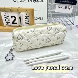 Kawaii Beige Love Pencil Box bella astuccio di grande capacità astuccio per cosmetici borsa per cancelleria per studenti per regali per ragazze