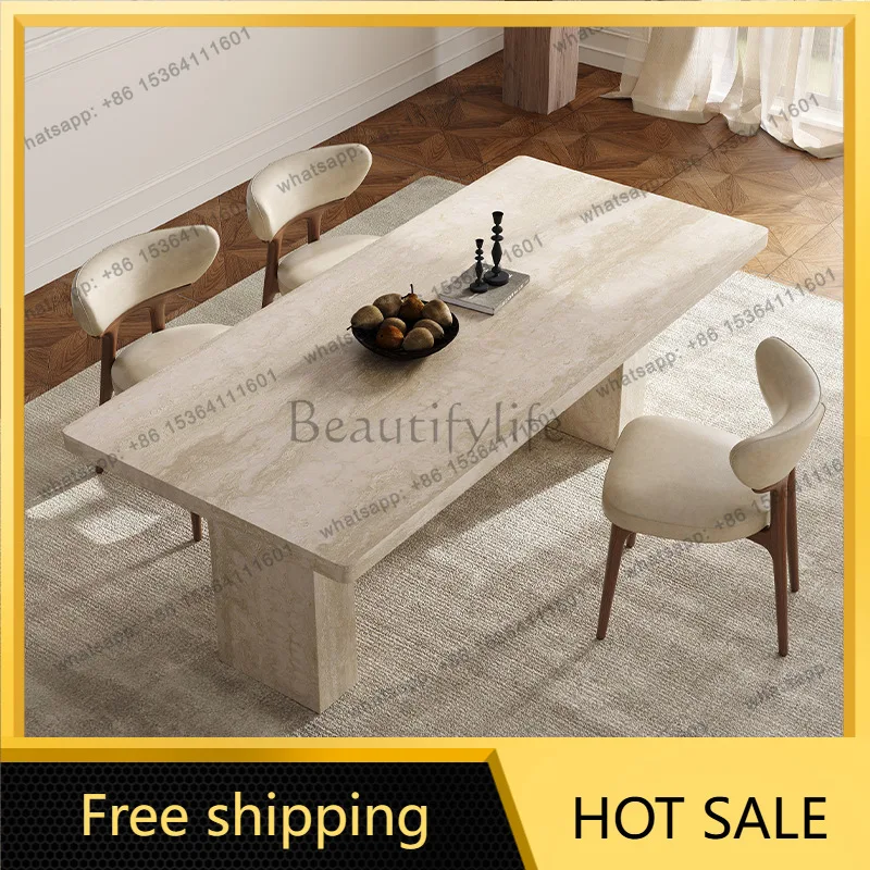 Factory Direct Sales French Retro Travertine Thickened Slate Dining Table Modern Medieval Long Dining Table