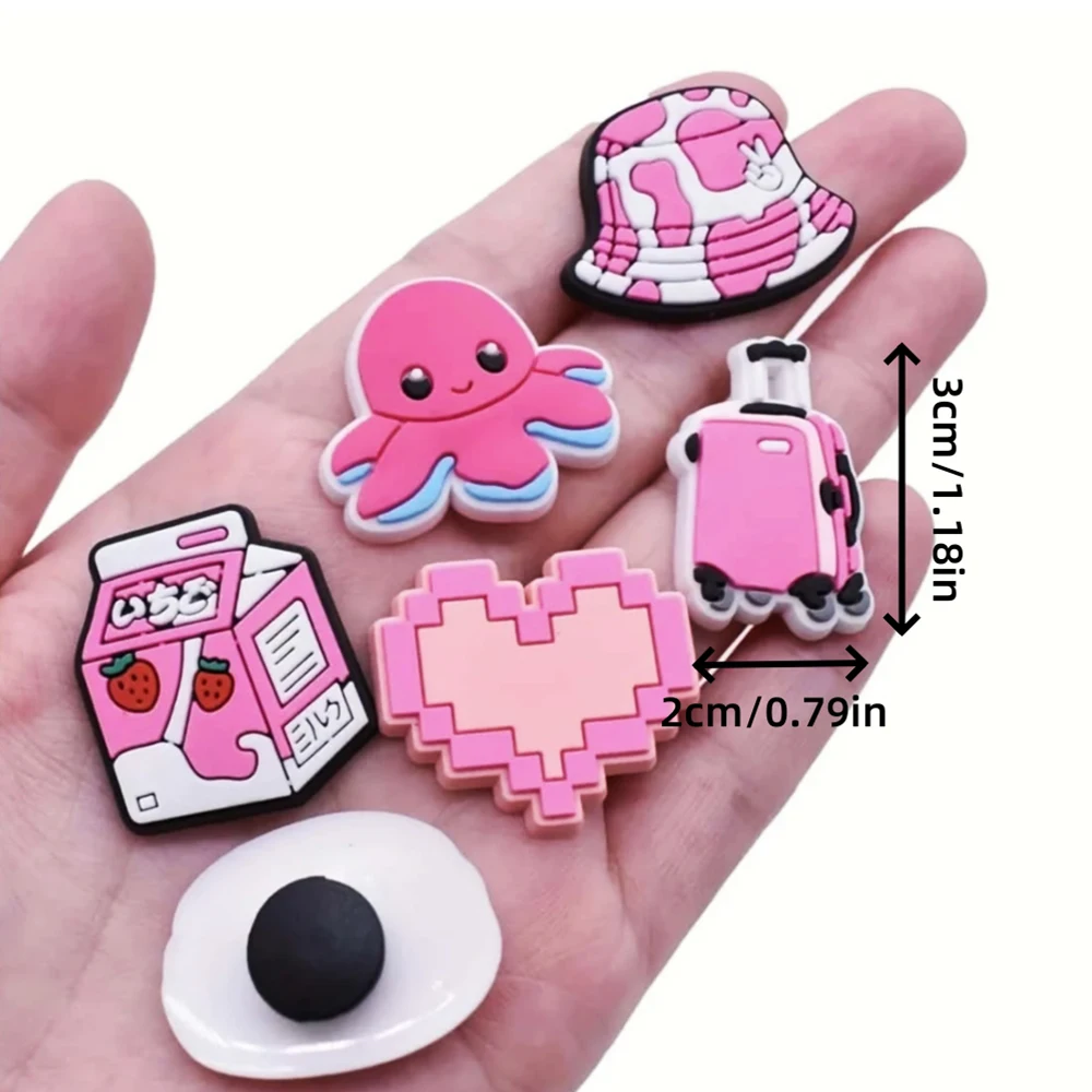 36pcs Pink Gril Shoe Charms For Clogs Bubble Slides Sandals PVC Shoe Decorations Accessories Gift