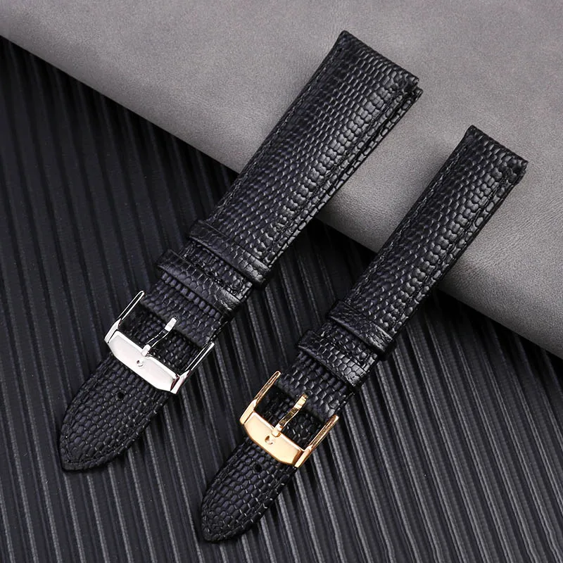 For M-ovado Mofantuo Classic Series 0607122/606088 Lizard Pattern genuine leather strap 15mm 21mm black for men and women