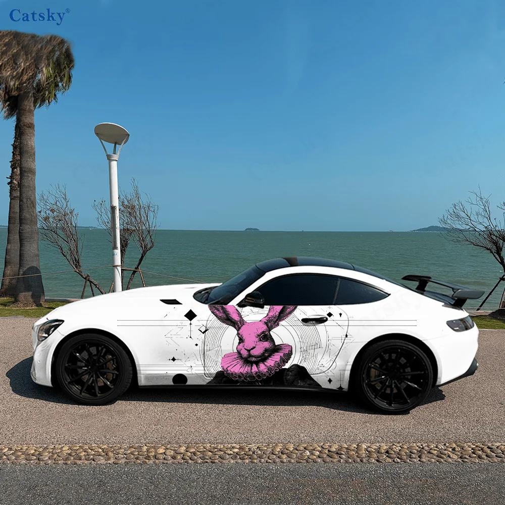 Colorful Rabbit Evil Car Side Sticker Decoration, PVC Waterproof Scratch Resistant Decal, Car Protection, Auto Accessories Gift