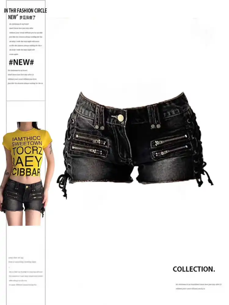 

Summer Women Goblin Core Harajuku Y2k Streetwear Denim Shorts 2000s Aesthetic Low Rise Jean Hot Pants Japanese Grunge Goth New